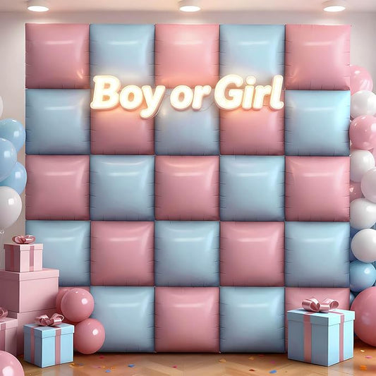 25Pcs Light Pink and Light Blue Square Foil Balloons Wall Backdrop, Double Sided Metallic Foil Balloons Tunnel Arch Garland Kit for Photo Booth Birthday Wedding Graduation Halloween Party Decorations