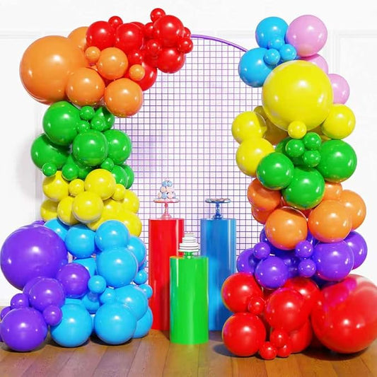 YMSZ Rainbow Colorful Balloons Arch Kit, 136pcs Red Blue Green Yellow Party Balloons with Different Size for Birthday, Baby Shower, Anniversary Party Decorations