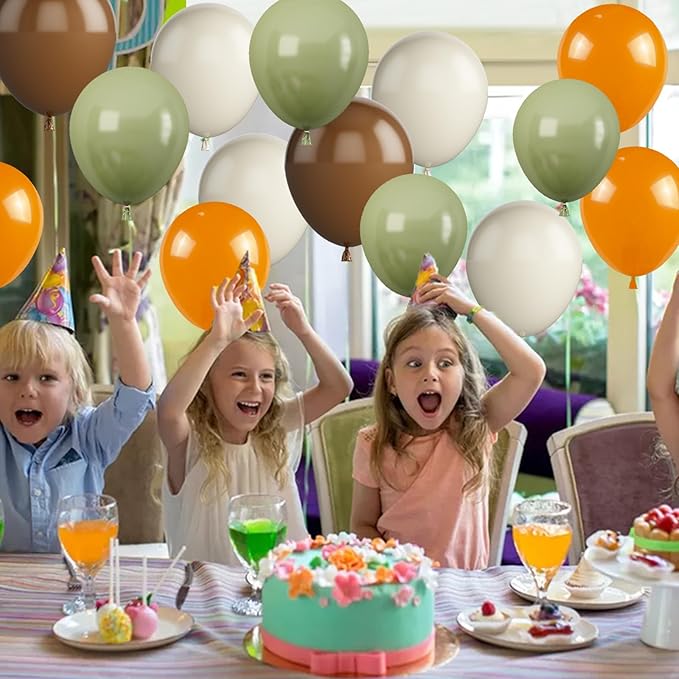 Sage Green and Orange Balloons, 12 Inch Green Brown Orange Balloons Olive Green Brown Beige Jungle Safari Wild Woodland Balloon for Birthday Wedding Baby Shower Party Decorations