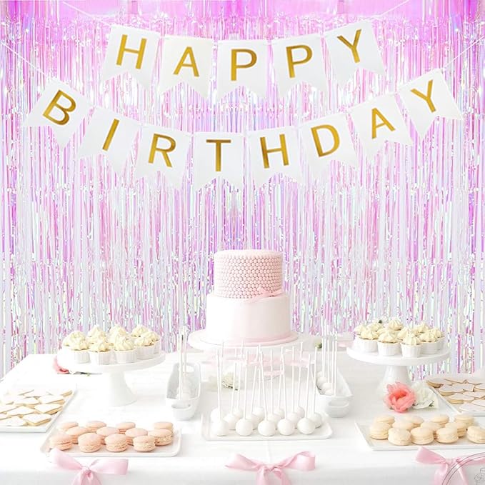Happy Birthday Banner Birthday Party Supplies Garland Decorations Birthday Signs Nursery Hanging Decor (White)