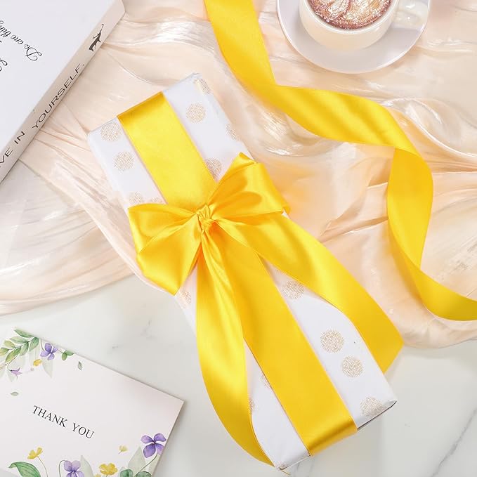 woric Yellow Satin Ribbon 1 1/2 Inch 60 Yards Yellow Fabric Bows for Mothers Day Graduation Crafts Gift Wrapping Flower Bouquet Memorials Harvest Party Holiday Decorations