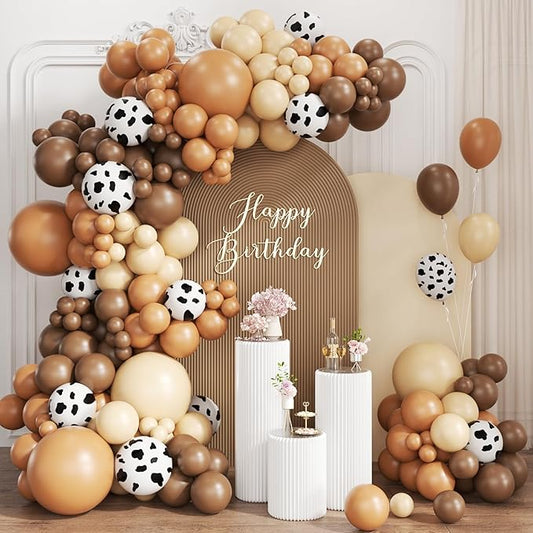 Western Cowboy Balloon Arch Kit, 167Pcs Dark Brown Cocoa Chocolate Nude Cow Print Balloons Garland for Boy First Rodeo Baby Shower Country Farm Birthday Party Decorations