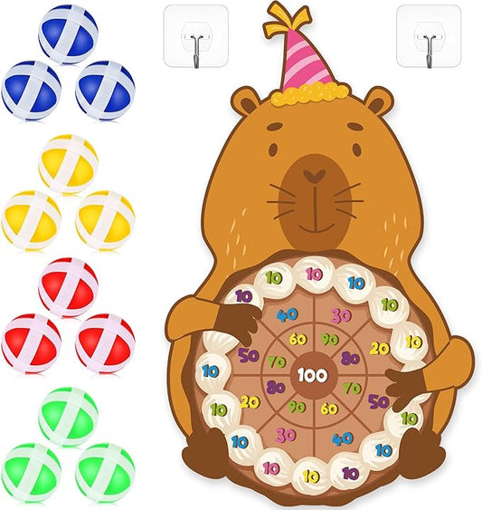 Seenelling Capybara Party Game 33 x 20 Capybara Dart Board with 12 Sticky Balls Toys Birthday Capy Party Decorations Favors