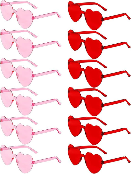 12 Pairs Heart Shaped Sunglasses Candy Color Rimless Fun Heart Glasses for Women Party Favors