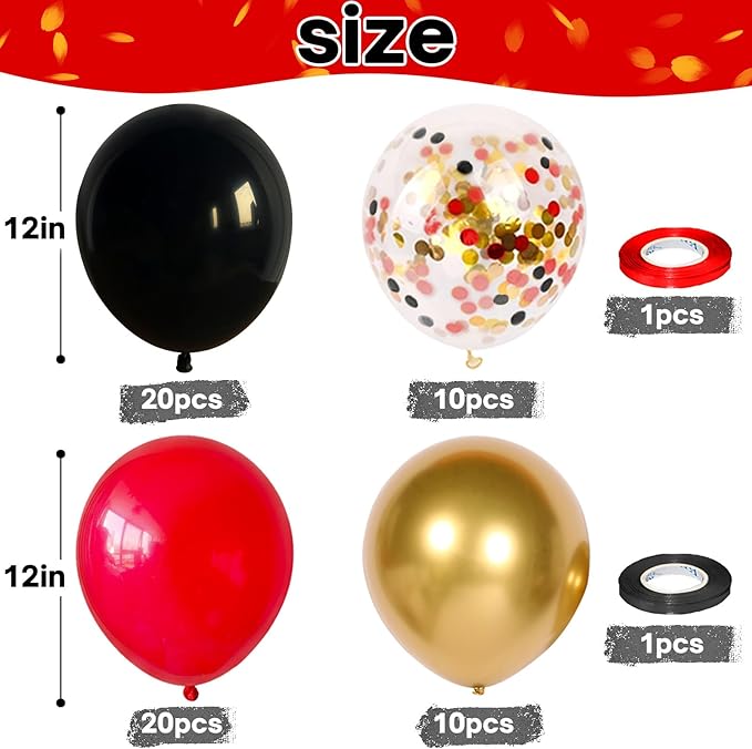Red and Black Balloon, 60 Packs 12 Inch Red Black and Gold Balloon, Black Red Balloons for Casino Theme Party Decorations Graduation New Year Party Birthday Decorations