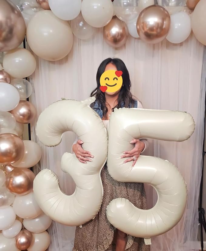 40 Inch Beige Number 5 Balloons for 5th Birthday Decorations Boys Girl, Giant Self-Sealing Cream Foil Number 0-10 White Sand Balloon for Women Men Party Anniversary Baby Shower Supplies