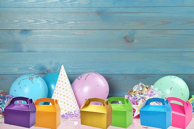 The Dreidel Company Gable Treat Boxes, Party Favor Boxes for Kids Birthday, Candy Boxes Party Favors, Weddings Events, Baby Shower, 6.25" x 3.5" x 3.5" Inch Box (Multi-Color Treat Box) (384-Pack)