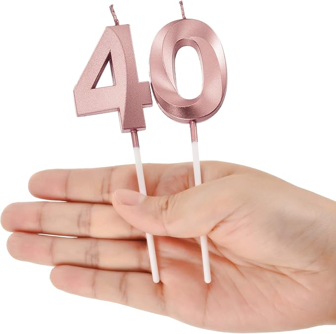 BBTO 40th & 4th Birthday Candles Number Candles Cake Topper Decoration for Birthday Wedding Anniversary Celebration Supplies(Rose Gold)