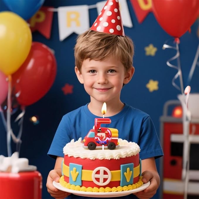 Number 11 Candle, Firetruck Fireman Cake Decoration, 11th Birthday Candle Birthday Party Supplies Firefighter Themed Cake Topper Decorations for Kids Boy Girl Party Decor (red, Number 11)