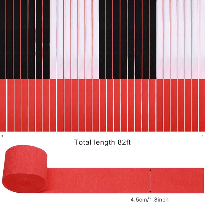 9 Rolls Crepe Paper Streamers Party Decorations 246 Yards in 3 Colors for Xmas Hanging Backdrops Party Decorations Christmas DIY Craft Supplies(Simple Style,Black, White, Red)