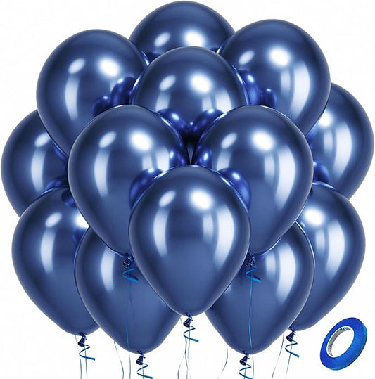 Bezente Metallic Navy Blue Latex Party Balloons - 100 Pack 12 inch Round Helium Chrome Navy Blue Balloons for Graduation Wedding Birthday Gender Reveal Carnival Party Decorations
