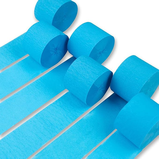 PartyWoo Blue Crepe Paper Streamers 6 Rolls 492 ft Pack of Light Baby Pastel Blue Crepe Paper for Graduation Baby Shower Gender Reveal Birthday Party Decorations (1.8 Inch x 82 Ft/Roll), Blue-23