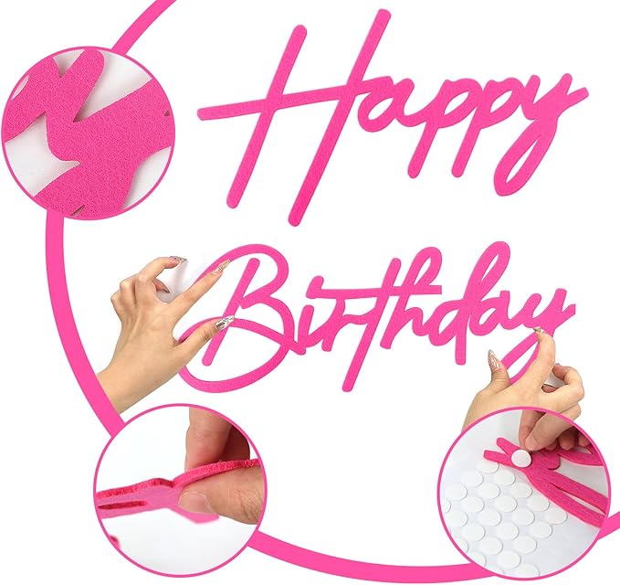 Happy Birthday Sign for Backdrop - Hot Pink Felt 'Happy Birthday' Letter Sign for Balloon Arch Backdrop Decorations