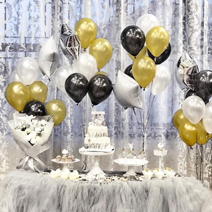 72 Pack Black Gold Confetti Balloons Kit, 12 Inch Black Gold White Balloons and Gold Confetti Balloons with Balloon Ribbons for Graduation Birthday Wedding Baby Shower Party Decorations