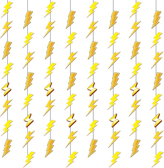 Lighting Bolt Hanging Banners Decorations - 8PCS Lightning Birthday Party Hanging Garland Decoration Gold Flash Decor for Baby Showers Decor Supplies