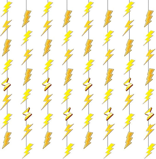Lighting Bolt Hanging Banners Decorations - 8PCS Lightning Birthday Party Hanging Garland Decoration Gold Flash Decor for Baby Showers Decor Supplies