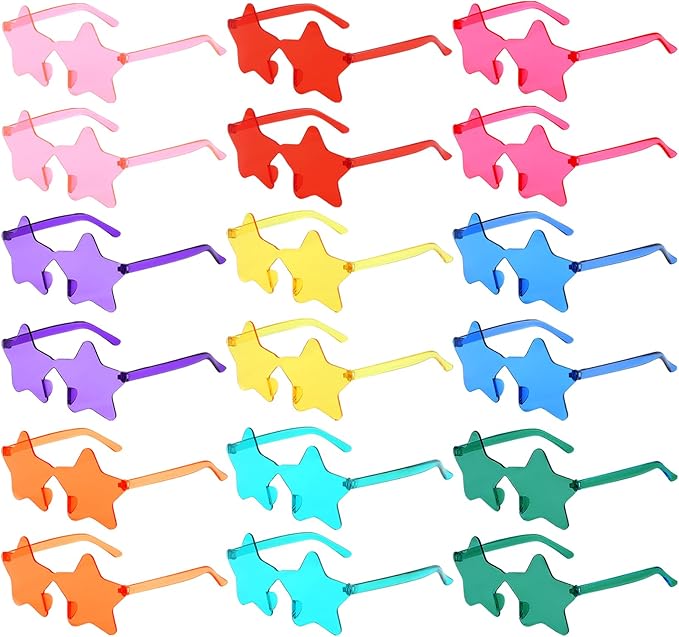 Matcheck 18/45 Pack Star Shaped Rimless Sunglasses Bulk Transparent Candy Mixed Color Glasses Clear Party Eyewear for Women