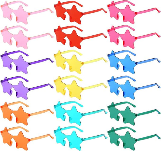 Matcheck 18/45 Pack Star Shaped Rimless Sunglasses Bulk Transparent Candy Mixed Color Glasses Clear Party Eyewear for Women