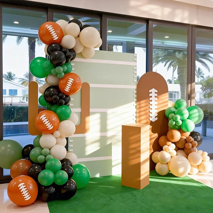 HILAVO Football Balloons, 12 Inch Dark Green Black White Sand with Brown Printed Sports Latex Balloon for Kids Boys Game Football Sport Themed Birthday Party Decor Baby Shower Decorations Supplies
