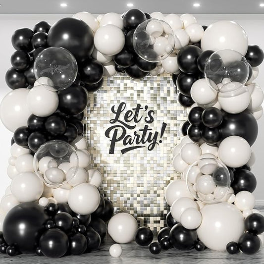 153Pcs Black and Sand White Balloons Garland Arch Kit - 18 12 10 5 inch Different Size Black Cream White Confetti Balloons for Birthday Wedding Bridal Shower Anniversary Prom Party Decorations