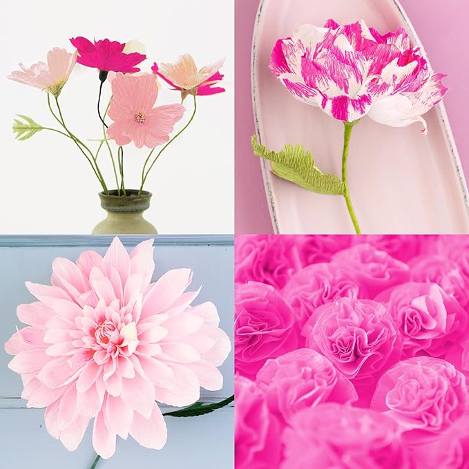 Whaline 8 Rolls 65.6ft Pink Crepe Paper Streamers 25 x 250cm 4 Colors Party Streamers Pink Theme Crepe Paper Roll Decorative Craft Streamer for DIY Gift Wrapping Crafts Decor