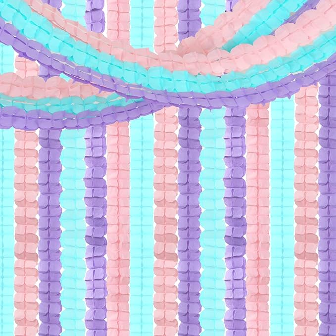 Pink-Purple Mint Mermaid Party-Decorations Streamers-Garland - 12pcs Teal Ocean-Themed 4-Leaf Clover Paper Streamer,Bridal Shower Girls Baby Shower Birthday Wedding Banners Decor Ouruola
