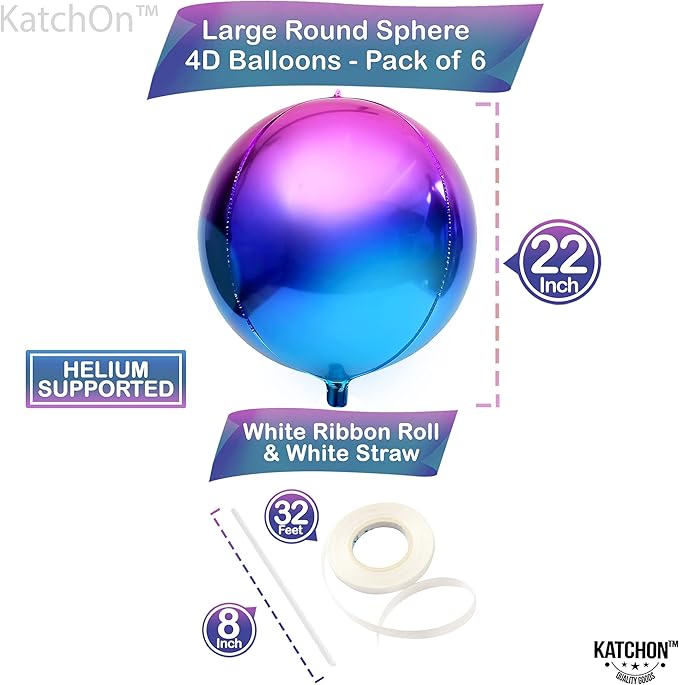 KatchOn, Purple Balloons - 22 Inch, Pack of 6 | Round Metallic Galaxy Balloons for Galaxy Party Decorations, Purple Birthday Party Decorations | Iridescent Balloon for Mermaid Party Decorations