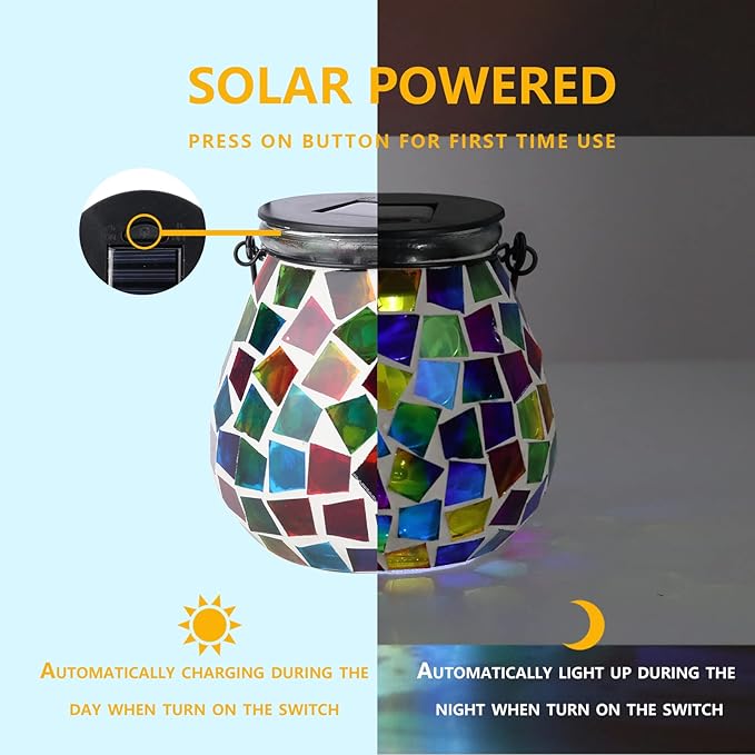 Afirst Mosaic Solar Lanterns Outdoor - Glass Hanging Solar Lights Hollow Out Waterproof Table Lamp Outdoor Decorative for Garden, Patio, Holiday Party Outdoor Decoration