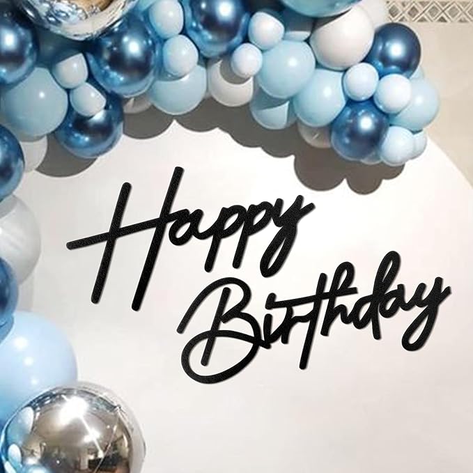 Happy Birthday Sign - Black Felt 'Happy Birthday' Letter Sign for Balloon Arch Backdrop Decorations - 1 Count, Unisex, All Ages, Boys, Girls