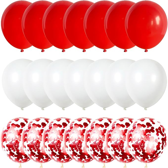 Red White Balloons Set, 35 Pack 12 Inch Red White Confetti Latex Party Helium Balloon for Girls Women Birthday Party Wedding Valentine's Day Graduation Galentines Christmas Party Decoration