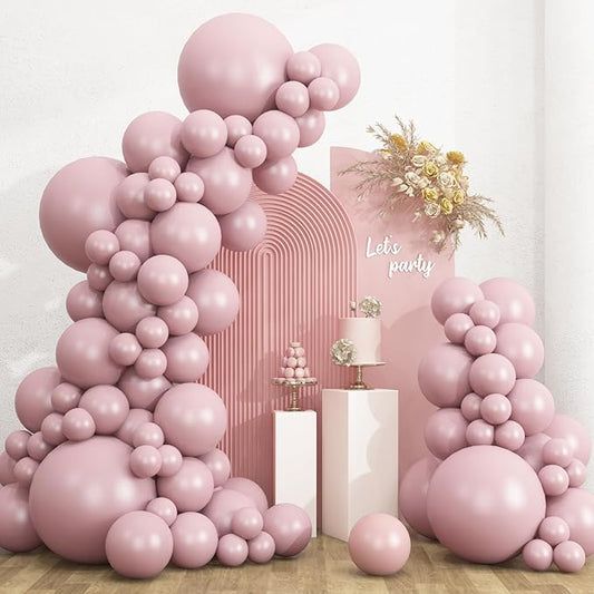 RUBFAC 135pcs Dusty Pink Balloons, Latex Boho Blush Pink Balloon Different Sizes 18 12 10 5 Inch for Garland Arch Baby Shower Engagement Bachelorette Wedding Birthday Party Decorations