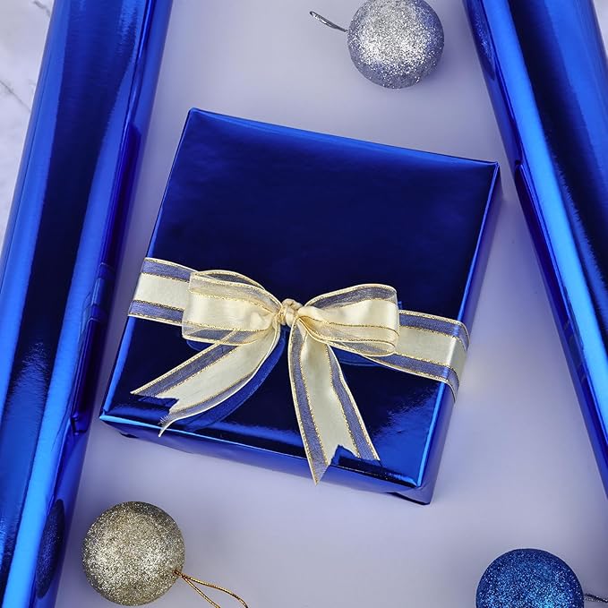 NESCCI Royal Blue Metallic Wrapping Paper, Solid Color Paper,Gift Wrapping Paper,Perfect for Wedding,Valentine's Day,Birthday, Christmas,Baby Shower,DIY Bouquet (17 Inches X 32.8 Feet)