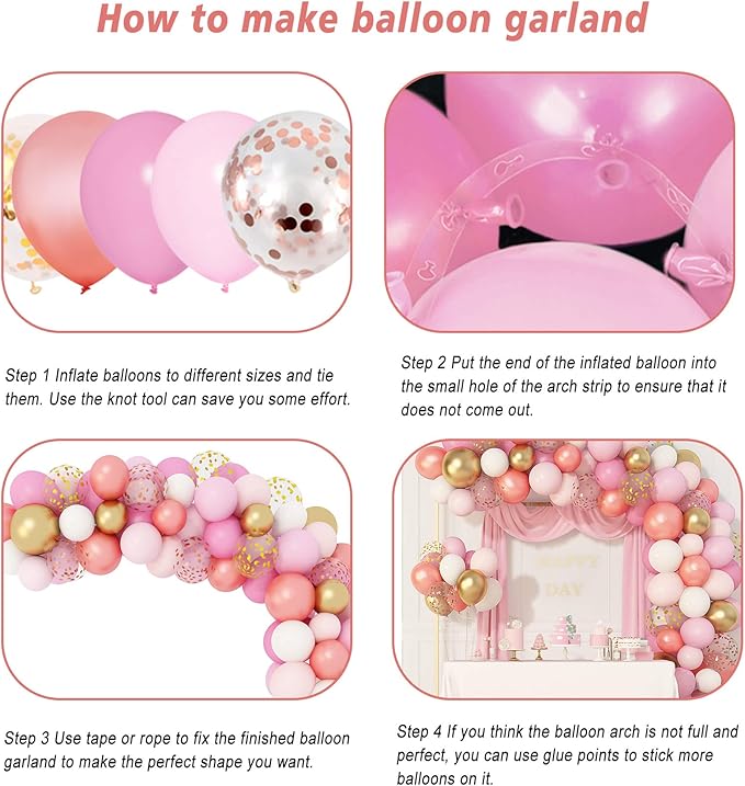 Amandir 164Pcs Rose Gold Pink Balloons Garland Arch Kit Light Pink Gold White Confetti Latex Metallic Balloons for Mothers Day Birthday Decorations Baby Shower Wedding Graduation Party Decorations