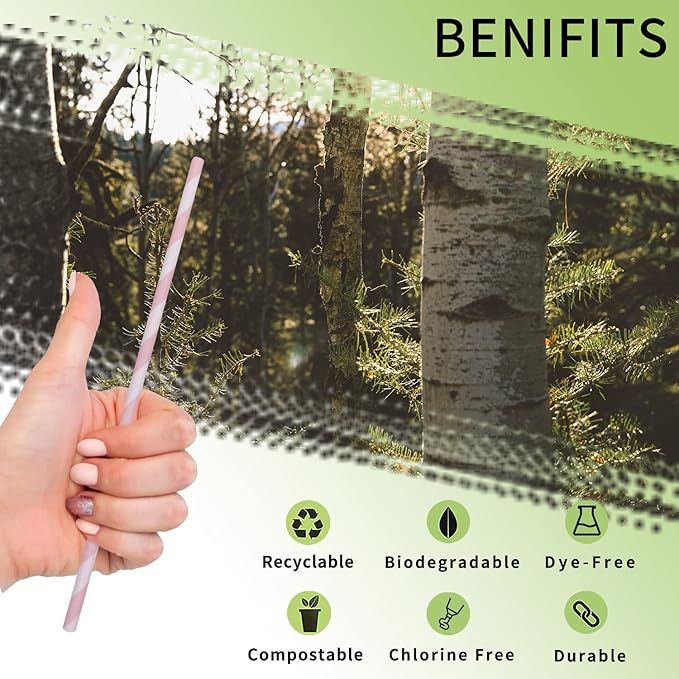 Cute Pink Striped Paper Straws, 100 Pack Pink and White Drinking Straws for Cake Pop Sticks, Princess Party Wedding Decoration - 100% Biodegradable