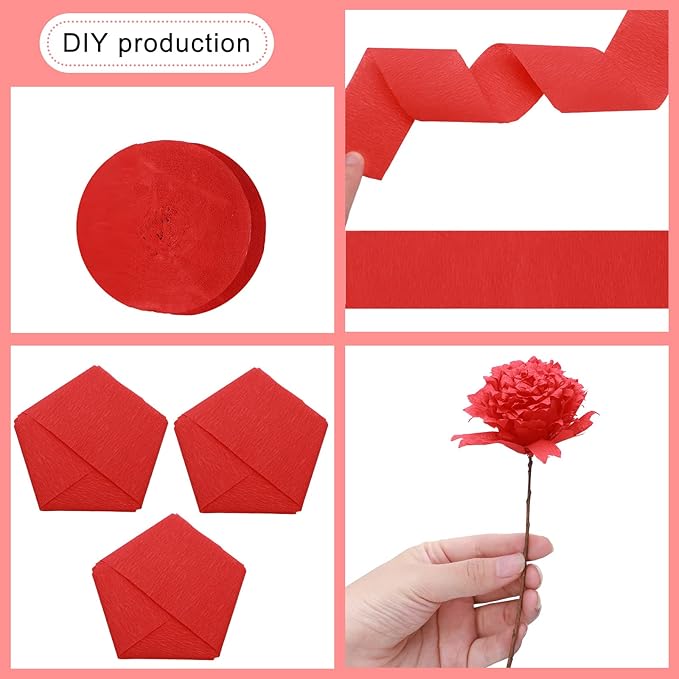 9 Rolls Crepe Paper Streamers Party Decorations 246 Yards in 3 Colors for Xmas Hanging Backdrops Party Decorations Christmas DIY Craft Supplies(Simple Style,Red, Pink, White)