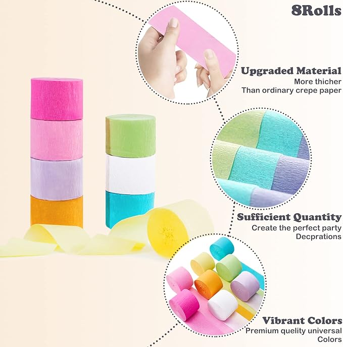 Pastel Birthday Party Decorations Pastel Crepe Paper Streamers 8 Rolls Pastel Color Party Streamers for Birthday Party Wedding Decorations