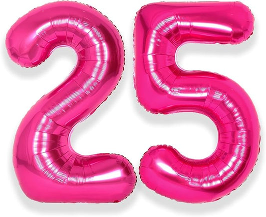 SUWEN 40 Inch Large Hot Pink 25 Balloon Numbers Big Foil Helium Number Balloons 0-9 Jumbo Happy 25th Mylar Birthday Party Decorations for Women 52 Anniversary Party Supplies