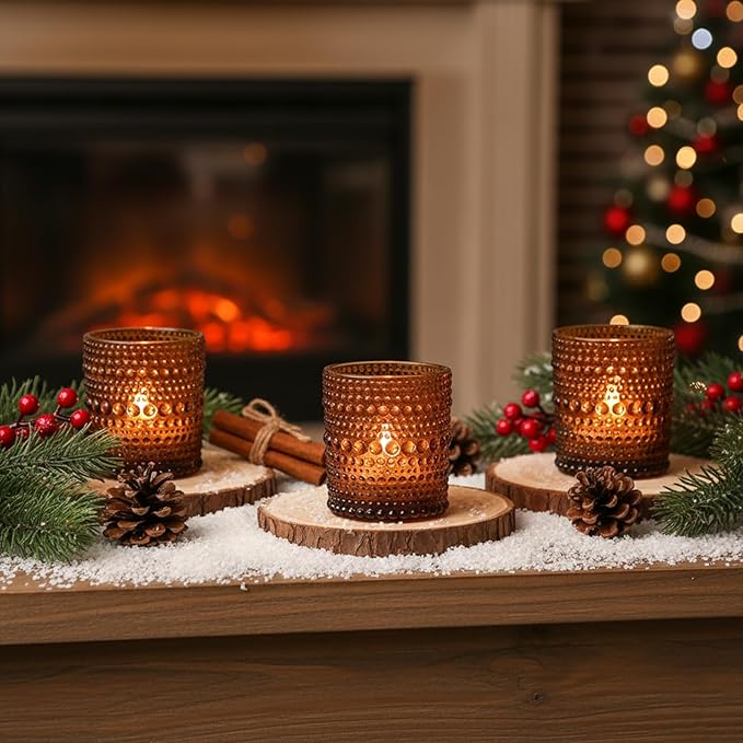 48pcs Amber Votive Candle Holders Votive Candles for Table, 2x2.5in Vintage Glass Small Tea Light Candles Holders for Candle Making Holder, Tealight Candle Holder for Wedding Centerpieces