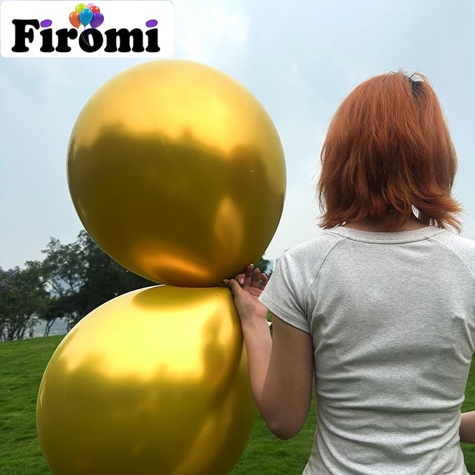 Firomi Metallic Gold Balloons 18-inch 12 Pack Large Helium Shiny Round Big Chrome Gold Thicken Latex Balloon for Wedding Birthday Party Gold Party Balloons (with 1 Ribbon)