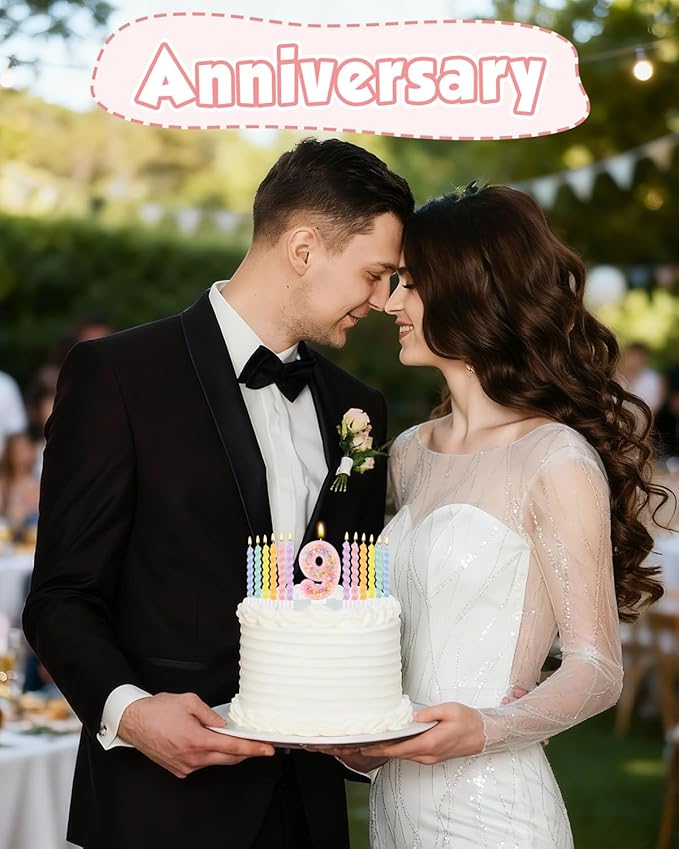 Birthday Candles for Cake, Macaron Number Candles, Cake Candles with Greeting Card for Birthday Party Wedding Anniversary Celebrations (9 Candle)