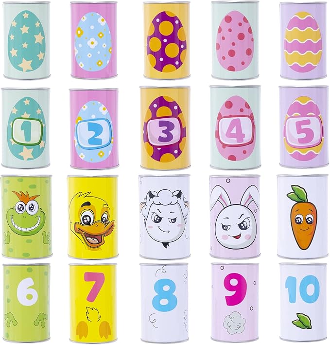 JOYIN 13 Pcs Easter Carnival Knockdown Can Game Set, Bean Bag Toss Game for Kids Adults, Indoor Outdoor Games Supplies, Easter Theme Party Games, Egg Hunt, Family Activities Lawn Yard Game