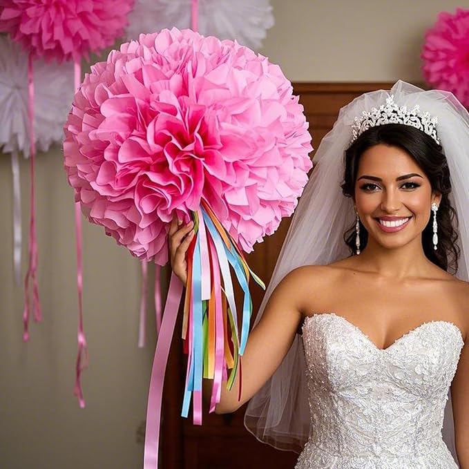 Capesaro Pink Paper Pom Poms - 10",12" Tissue Pom Poms Decorations for Bachelorette Baby Shower Girl Party Hanging Decor - 12 Piece Set