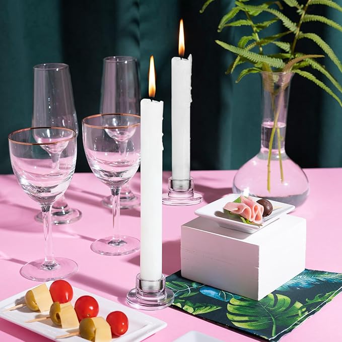 24 Pcs Glass Taper Candle Holders Clear Small Candlestick Holder Bulk Short Glass Candle Sticks Set for Wedding Christmas Party Dining Table Centerpiece Decor