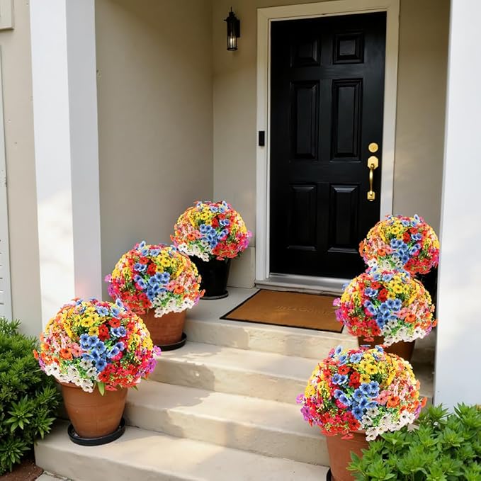 Artificial 16 Bundles Outdoor Flowers for Spring Decoration, Fake Daisy Flowers Realistic UV Resistant for Outside indoor Planter Front Door Porch Yard Patio windowsill Home Decor (Mix 8 colors)