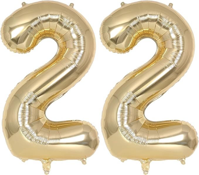 Champagne Gold Large Number 22 Balloon, 40 Inch Light Gold Foil Helium Number Balloons, Giant Mylar Number 22 Balloons for 22 Years Old Birthday Party Anniversary Decorations (Champagne Gold 22)