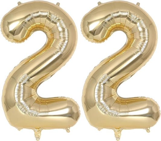 Champagne Gold Large Number 22 Balloon, 40 Inch Light Gold Foil Helium Number Balloons, Giant Mylar Number 22 Balloons for 22 Years Old Birthday Party Anniversary Decorations (Champagne Gold 22)
