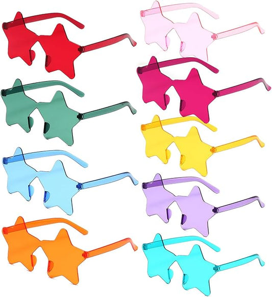 9 Pack Star Sunglasses, Colorful Rimless Star Shaped Glasses, Unisex Party Favors Supplies for Beach, Pool, Outdoors