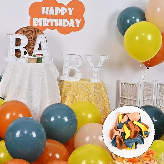 HILAVO Retro Blue Yellow and Orange Balloons, 60PCS 12 Inch Slate Blue Burnt Orange Mustard Yellow Balloons for Here Comes the Son Baby Shower Kids Birthday Party Boho Party Decorations