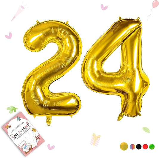 40 inch Number Balloon 0-9 Gold Large Number 24 Balloons,Digital Balloons for Birthday Party Celebration Decorations Supplies, Helium Foil Number Balloons for Wedding Anniversary