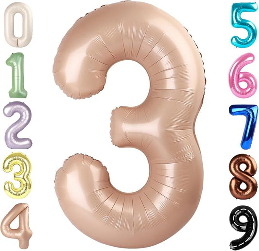 Numbers Balloon 3, 40 Inch Large Light Brown Balloon for Three Year Old Birthday Decor, 3 13 30 31 Birthday Party Decorations for Wedding Supplies